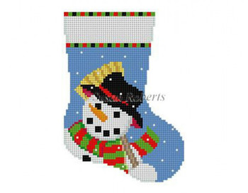 5424 Snowman, broom, mini stocking #13 Mesh  4 1/2" h Susan Roberts  Needlepoint