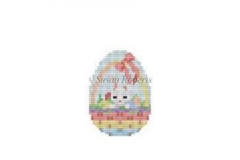 6404 Bunny in a Basket, small egg, #18 Mesh 1¾” x 2½” Susan Roberts  Needlepoint
