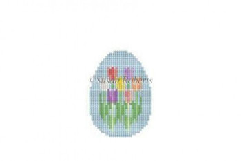 6403 Tulips, small egg, #18 Mesh 1¾” x 2½” Susan Roberts  Needlepoint