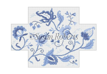 6314 Crewel Floral, blues brick cover 13 Mesh Susan Roberts  Needlepoint