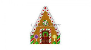 6237 Gingerbread, White Icing, gingerbread house, front 2 3/4" x 3 3/4'  #18 Mesh Susan Roberts  Needlepoint