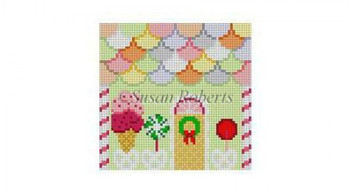 6226 Pistachio, Neccos, gingerbread house, front #18 Mesh 3 3/4" x 3 3/4" Susan Roberts  Needlepoint