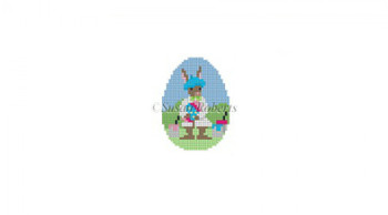6425~ Rabbit Painting Eggs, oval egg 1 3/4" x 2"  18 Mesh Susan Roberts  Needlepoint