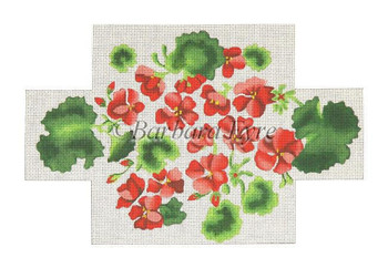 BE1258 Geraniums, brick cover #13  Mesh 8 1/2" x 4 1/2" x 2 3/4" Susan Roberts  Needlepoint