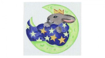 BE1553 Rabbit Moon, ornament #18 Mesh 5¾" round Susan Roberts Needlepoint