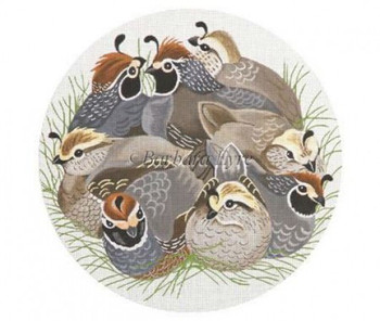 BE1582 California Quail #13 Mesh 16" round  Susan Roberts Needlepoint