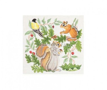 BE1621 Squirrel, Chipmunk, Bird #18 Mesh 11" x 11" Susan Roberts Needlepoint