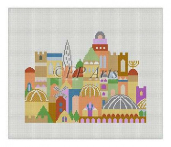 EP0110 Jerusalem, multi, tallis #13 Mesh 12 1/2" x 10 1/2" Susan Roberts Needlepoint