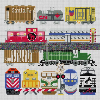 EP1049 Train Cars #13 Mesh 14" x 14" Susan Roberts Needlepointn