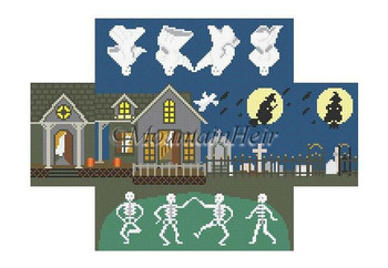 MH0351 Haunted House, brick cover #13 Mesh 8 1/2" x 4 1/2" x 2 3/4" Susan Roberts Needlepoint