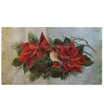 LGDP507~ Cardinals In Poinsettias  18 Mesh Susan Roberts Needlepoint