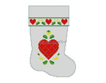 MH0253 Trellis Heart, mini boot  3.75" x 6" 18 Mesh Susan Roberts Needlepoint