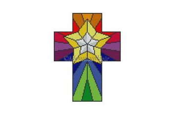 MH5288 Cross, Stained Glass Star #18 Mesh 4½” x 6”  Susan Roberts Needlepoint