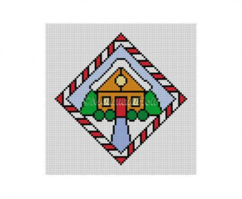 MH4204 Stained Glass, Gingerbread House 4" Dimond 18 Mesh Susan Roberts Needlepoint