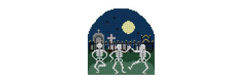 MH1297 Dancing Skeletons, stand-up #18  Mesh 3½” x 3½”Susan Roberts Needlepoint