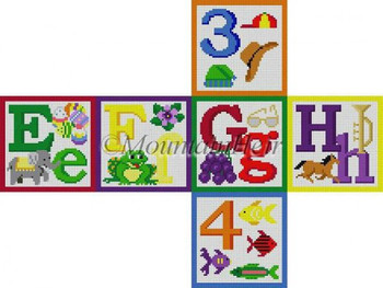 MH5302 Alphabet Block, E F G H 3 4 #18 Mesh 3" cube Susan Roberts Needlepoint 