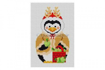 MH5419-18 Penguin w/Reindeer Antlers 5 1/2" h #18 Mesh Susan Roberts Needlepoint