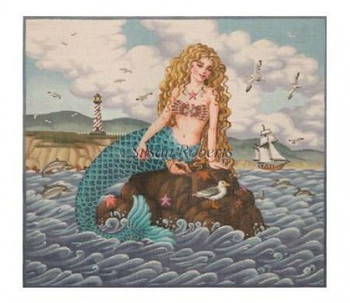 TTAP292 Mermaid In The Sun #13 Mesh 15 1/2" x 14" Susan Roberts Needlepoint