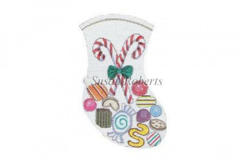TTAXO158 Christmas Candy, mini stocking #18 Mesh 4" x 5 1/2" Susan Roberts Needlepoint