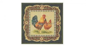 TTASP303 Rooster And Hen #18 Mesh 8" x 8 1/4" Susan Roberts Needlepoint