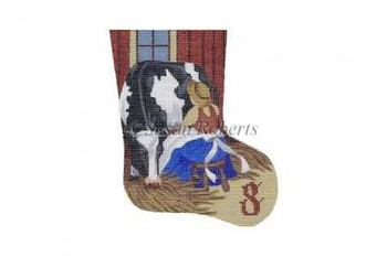 TTAXO209 Maid Milking, Day 8, mini stocking #18 Mesh 4 1/2" x 5 1/2" Susan Roberts Needlepoint