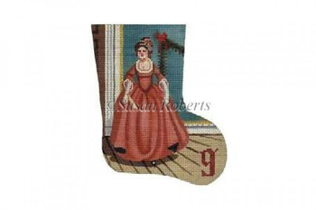 TTAXO210 Ladies Dancing, Day 9, mini stocking 4 1/2" x 5 1/2" 18  Mesh Susan Roberts Needlepoint