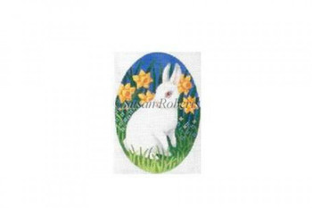 TTOR147 Bunny & Daffodils, ornament #18 Mesh Susan Roberts Needlepoint 3 1/2" x 5 1/4"