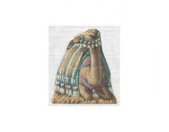 TTNA2127 Blue And Gold Camel, nativity doll 4 1/2" x 5" #18 Mesh Susan Roberts Needlepoint