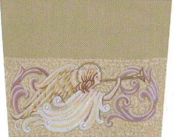 TTST101 Angel & Horn, stocking topper, #18 Mesh Susan Roberts Needlepoint 10 1/4" x 7 1/2"