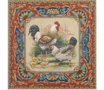 TTAP465 Rooster, Hen And Chicks #18 Mesh 17” x 16½” Susan Roberts Needlepoint