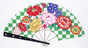 F803SKU Lee's Needle Arts Punch Blossoms on Green Fan 18M 10in. x 5.5in.