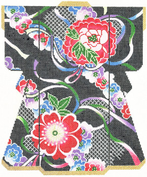 SPM306SKU Lee's Needle Arts Floral On Navy Kimono Hand-Painted Canvas 8in x 10in, 18m