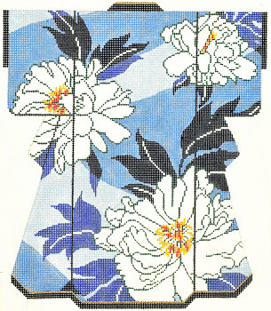 SPM337SKU Lee's Needle Arts Peony On Periwinkle Hand-Painted Canvas 8in x 10in, 18m