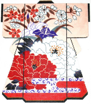 SPM345SKU Lee's Needle Arts Cherry Blossoms and red flowers Hand-Painted Canvas 8in x 10in, 18m