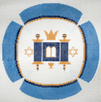 J212SKU Lee's Needle Arts Yarmulke  Hand-painted canvas - 13 Mesh  Artist: Rebecca Shore 7.5in RoundYarmulke