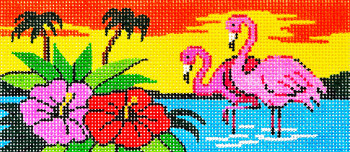 BB43 Lee's Needle Arts Flamingo Sunset Hand-painted canvas - 18 Mesh 6in. X 2.75in.