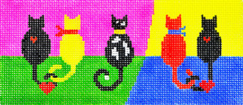 BB51 Lee's Needle Arts 5 Cats Hand-painted canvas - 18 Mesh 6in. X 2.75in.