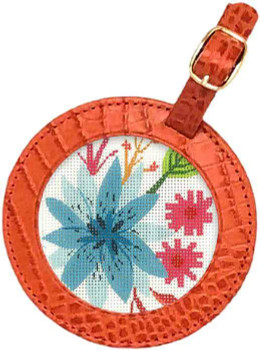 BAG21AO Lee's Needle Arts Leather ID Tag 4in. Round Alligator Orange