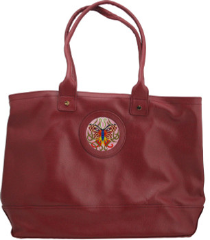 BAG48M Lee's Needle Arts Leather Tote - Maroon - 14"Wx12"Hx5"D