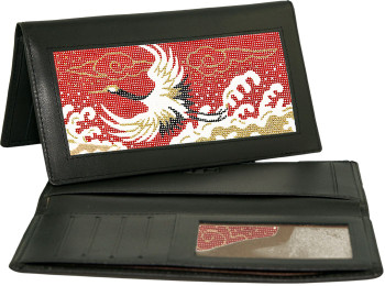 BAG09 Lee's Needle Arts Black Leather Checkbook Cover  W7in. x H3.5in