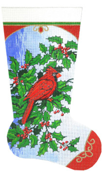 XS7149SKU Lee's Needle Arts Stocking Cardinal & Holly Hand Painted Canvas - 13 Mesh 2012 13in x 23in