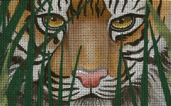 BD84  Lee's Needle Arts A Tiger Awaits - Leigh Design Exclusive  Hand-painted canvas - 18 Mesh 2011 5.25in x 3.25in