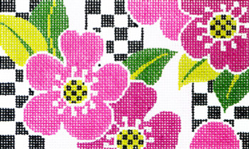 BD42 Lee's Needle Arts Pink Floral Hand-painted canvas - 18 Mesh 5.25in. X 3.25in.