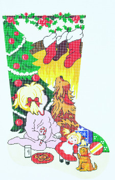 XS7109SKU Lee's Needle Arts Stocking Looking For Santa/Girl Hand-painted canvas - 13 Mesh 13in.x23in.