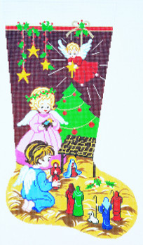 XS7126SKU Lee's Needle Arts Stocking Christmas Nativity Hand-painted canvas - 13 Mesh 13in.x23in.