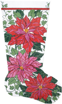 XS7159SKU Lee's Needle Arts Stocking Christmas Stocking, Poinsettia & Ivy, 13M 13in x 23in