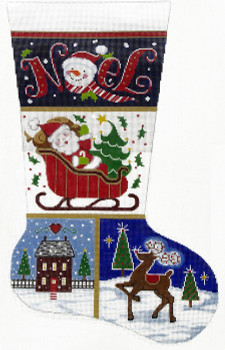 XS7134SKU Lee's Needle Arts Stocking Noel Patch Stocking  Hand-painted canvas - 13 Mesh 13in. x 23in.