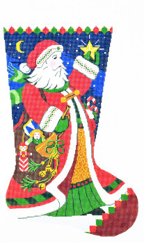 XS7067SKU Lee's Needle Arts Stocking Santa Bugle Hand-painted canvas - 13 Mesh 13in.x23in