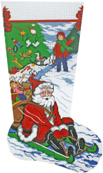 XS7163SKU Lee's Needle Arts Stocking Santa Sledding. 13M 13in x 23in