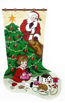 XS7142SKU Lee's Needle Arts Stocking  Shh! Don`t Tell Girl 13Ct  Hand-painted canvas 13in x 23in